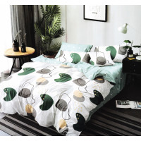 Lenjerie de Pat 1 Persoană - 4 Piese Alb / Verde cu Imprimeu cu Forme - F07-581